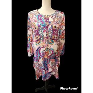 Figueroa & Flower Paisley Floral Shirt Dress Tunic Lightweight Sheer Size M